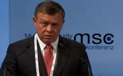 Le roi Abdallah de Jordanie à la conférence sur la sécurité de Munich, en Allemagne, le 12 février 2016. (Crédit : capture d'écran)