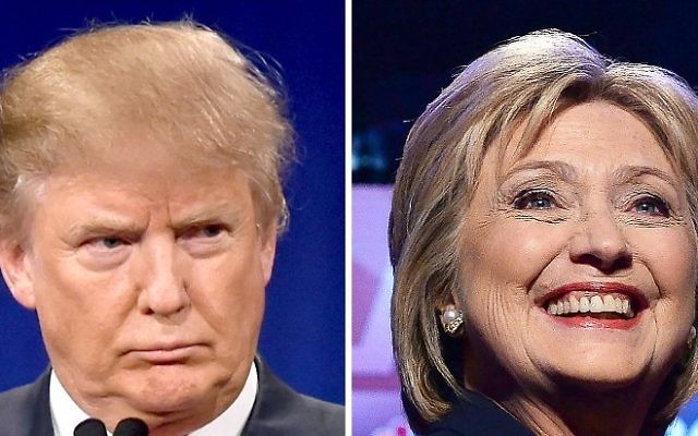 Le candidat républicain à la présidentielle américaine, Donald Trump, le 14 janvier 2016, et sa rivale démocrate Hillary Clinton, le 4 février 2016. (Crédit : AFP/DSK) Le candidat républicain à la présidentielle américaine, Donald Trump, le 14 janvier 2016, et sa rivale démocrate Hillary Clinton, le 4 février 2016. (Crédit : AFP/DSK)