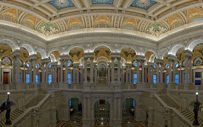 Le Grand Hall de la bibliothèque du Congrès américain (Crédit : Wikimedia commons)