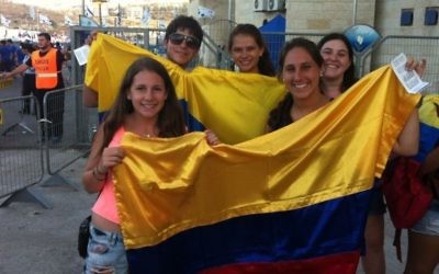Des lycéens de Colombie au 19èe Maccabiades. (Crédit : Aaron Kalman)