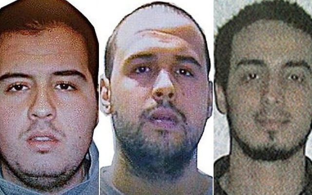 Une photo diffusée par les autorités belges des terroristes présumés qui auraient mené l'attaque à l'aéroport de Bruxelles en Belgique, le 22 mars 2016 : Khalid El Badraoui, Ibrahim El Bakraoui et Najim El Achraoui (Crédit : Police Fédérale belge) Une photo diffusée par les autorités belges des terroristes présumés qui auraient mené l'attaque à l'aéroport de Bruxelles en Belgique, le 22 mars 2016 : Khalid El Badraoui, Ibrahim El Bakraoui et Najim El Achraoui (Crédit : Police Fédérale belge)