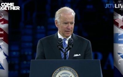 Le vice-président américain Joe Biden pendant la conférence annuelle 2016 de l'AIPAC à Washington, le 20 mars 2016. (Crédit : capture d'écran YouTube)