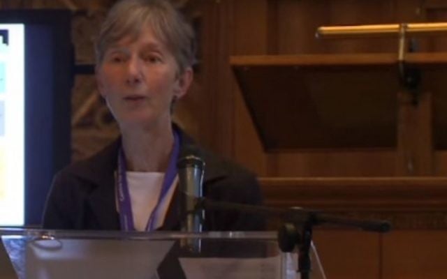 Catherine Hall pendant une conférence sur l'héritage du colonialisme à l'université Utrecht le 21 juin 2013. (Crédit : capture d'écran YouTube) Catherine Hall pendant une conférence sur l'héritage du colonialisme à l'université Utrecht le 21 juin 2013. (Crédit : capture d'écran YouTube)