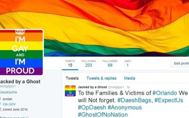 Capture d'écran d'un compte de l'Ei piraté par Anonymous (Crédit : Twitter)