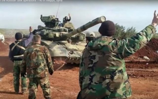 Un char russe opérant à Alep, en Syrie,  en 2016 (Capture d'écran YouTube)