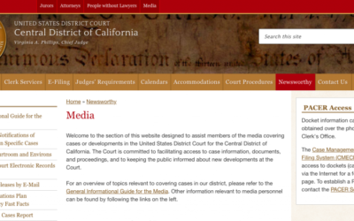 Capture d’écran du site du tribunal fédéral du district central de Californie