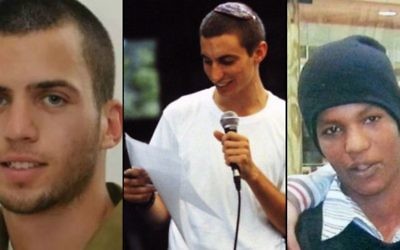 Oron Shaul, Hadar Goldin et Avraham Mengistu. (Crédit : Flash 90/Times of Israel)