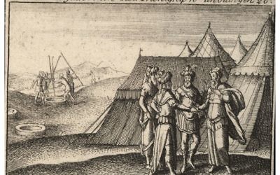Lithographie représentant Abraham prêtant serment au roi philistin Abimélec. (Collection numérique Venceslaus Hollar de l'Université de Toronto)