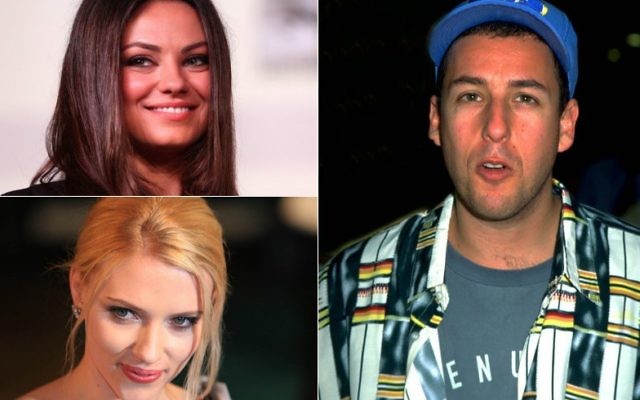 Mila Kunis, en haut à gauche (Gage Skidmore/Creative Commons), Adam Sandler, à droite, (Diane Freed/Getty Images), et Scarlett Johansson (Solarpix/PRPhotos)