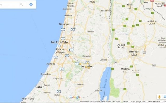 Google Maps légende la Palestine ou la Cisjordanie. (Crédit : capture d'écran Google Maps)