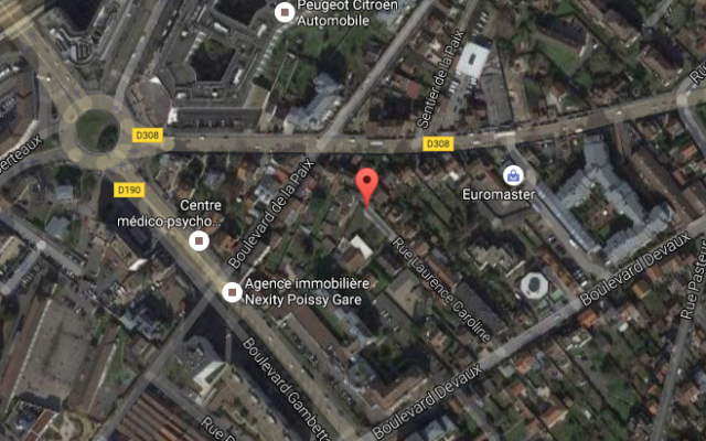Vue satellite de la rue Laurence-Caroline à Poissy (Crédit : Google Maps) Vue satellite de la rue Laurence-Caroline à Poissy (Crédit : Google Maps)
