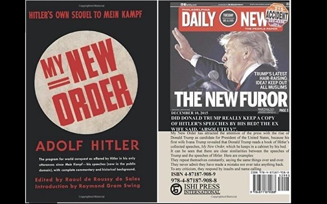 La couverture et la quatrième de couverture d'une nouvelle édition des discours de Hitler, avec une photo de Donald Trump sur la quatrième de couverture (Crédit : Capture d'écran Amazon) La couverture et la quatrième de couverture d'une nouvelle édition des discours de Hitler, avec une photo de Donald Trump sur la quatrième de couverture (Crédit : Capture d'écran Amazon)