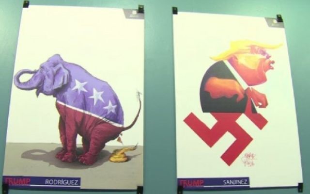 Exemples d'illustrations issues de l'exposition anti-Trump au Mexique (Crédit : capture d'écran AFP)