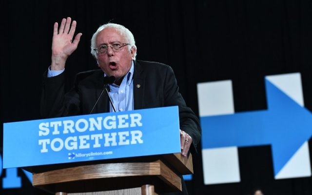 Bernie Sanders lors d'un rassemblement en faveur de la candidate aux élections présidentielles Hillary Clinton à Raleigh, en Caroline du Nord, le 3 novembre 2016 (Crédit : AFP / Jewel SAMAD)
