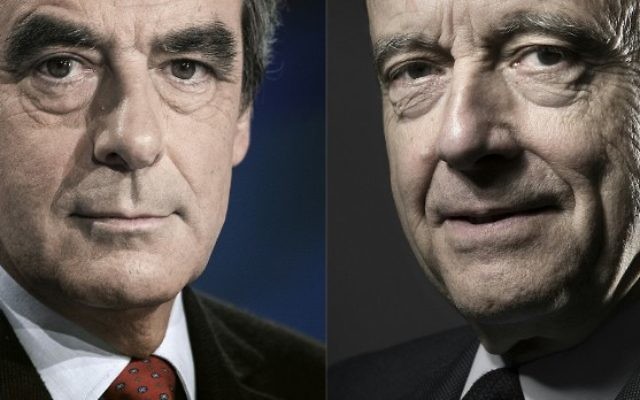 François Fillon (à gauche) et Alain Juppé (à droite), les deux candidats au deuxième tour de la primaire de la droite et du centre pour la présidentielle française de 2017. (Crédit : AFP/Kenzo Tribouillard - Joël Saget)