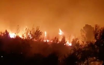 Un incendie fait rage près de Neve Shalom, dans le centre d'Israël, le 22 novembre 2016. (Crédit : police israélienne) Un incendie fait rage près de Neve Shalom, dans le centre d'Israël, le 22 novembre 2016. (Crédit : police israélienne)