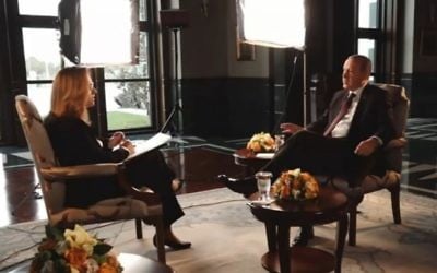 Le président turc Recep Tayyip Erdoğan interrogé par la journaliste israélienne Ilana Dayan, pendant un entretien diffusé le 21 novembre 2016. (Crédit : capture d'écran Deuxième chaîne) Le président turc Recep Tayyip Erdoğan interrogé par la journaliste israélienne Ilana Dayan, pendant un entretien diffusé le 21 novembre 2016. (Crédit : capture d'écran Deuxième chaîne)
