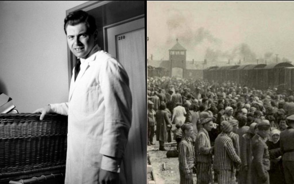 Le célèbre médecin nazi Josef Mengele, encore jeune docteur, et la "rampe" du camp de concentration d'Auschwitz-Birkenau en mai 1944, quand Mengele choisissait parfois des prisonniers pour la vie, la mort, ou l'expérimentation. (Crédit : domaine public)