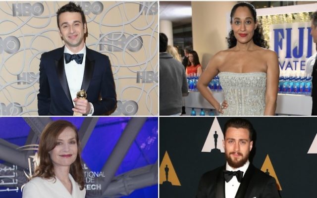 À partir de la gauche, dans le sens des aiguilles d'une montre, Justin Hurwitz, Tracee Ellis Ross, Aaron Taylor-Johnson, Isabelle Huppert. (Crédit : Getty Images, via JTA) À partir de la gauche, dans le sens des aiguilles d'une montre, Justin Hurwitz, Tracee Ellis Ross, Aaron Taylor-Johnson, Isabelle Huppert. (Crédit : Getty Images, via JTA)