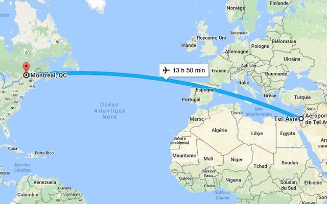 La compagnie Air Transat reliera désormais Montréal à Tel Aviv durant la saison estivale (Crédit: Google Map) La compagnie Air Transat reliera désormais Montréal à Tel Aviv durant la saison estivale (Crédit: Google Map)