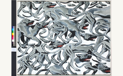 Une œuvre d'Henri Cueco, donnée pour la création d'un musée d'art contemporain palestinien, exposée à l'Institut du monde arabe dans le cadre de l'exposition “Pour un musée en Palestine”, inaugurée en février 2017. (Crédit : Association d'art moderne et contemporain en Palestine/site internet de l'IMA)