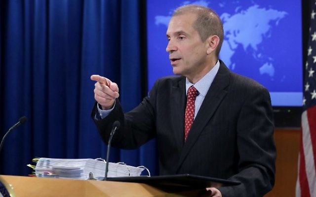 Mark Toner, porte-parole du département d'État, américain, le 7 mars 2017. (Crédit : Chip Somodevilla/Getty Images/AFP) Mark Toner, porte-parole du département d'État, américain, le 7 mars 2017. (Crédit : Chip Somodevilla/Getty Images/AFP)