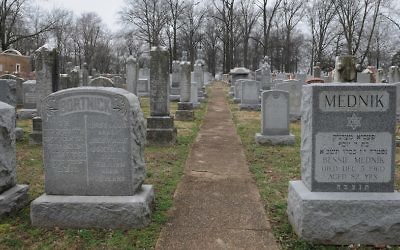 Les pierres tombales au cimetière juif Chesed Shel Emeth de University City, près de St. Louis, dans le Missouri, le 22 février 2017 (Crédit : Michael Thomas/ Getty Images)