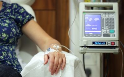 Photo d'illustration d'une femme atteinte d'un cancer recevant un traitement par chimiothérapie. (Crédit : via Shutterstock)