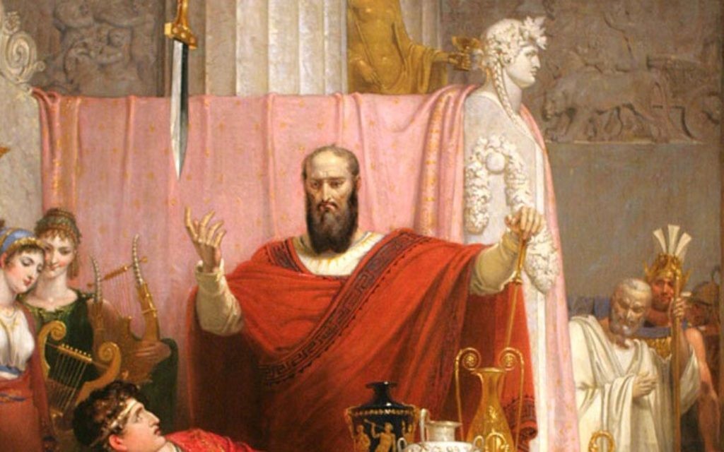 L'Epée de Damoclès, 1812, Huile sur toile. Richard Westall. A l'Ackland Museum, à Chapel Hill, en Caroline du Nord (Domaine public) L'Epée de Damoclès, 1812, Huile sur toile. Richard Westall. A l'Ackland Museum, à Chapel Hill, en Caroline du Nord (Domaine public)
