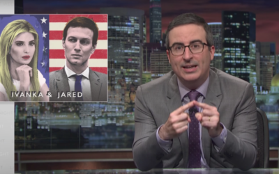 John Oliver critique Ivanka Trump et Jared Kushner, le 23 avril 2017. (Crédit : capture d'écran YouTube) John Oliver critique Ivanka Trump et Jared Kushner, le 23 avril 2017. (Crédit : capture d'écran YouTube)