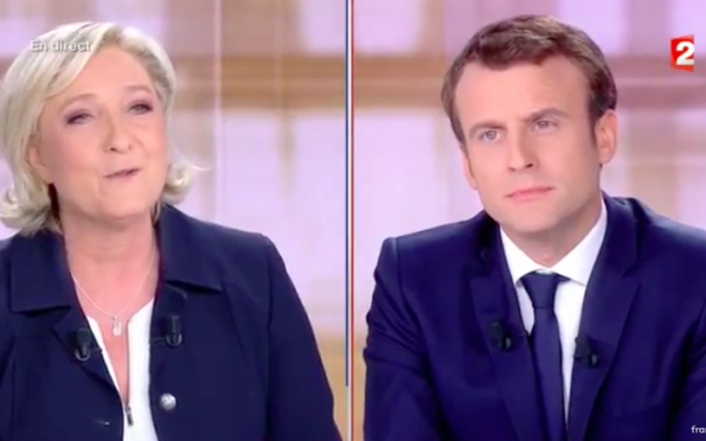 Marine Le Pen et Emmanuel Macron, le 4 mai 2017 (Crédit : Capture d’écran France TVInfo) Marine Le Pen et Emmanuel Macron, le 4 mai 2017 (Crédit : Capture d’écran France TVInfo)