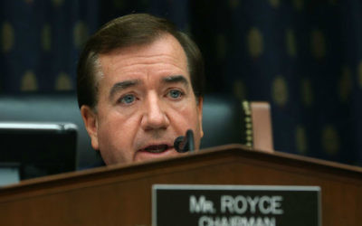 Le représentant Ed Royce (R-Californie) participant à une audience de la commission des Affaires étrangères de la Chambre des représentants à Washington, Etats-Unis, le 4 novembre 2015 (Crédit : Mark Wilson / Getty Images via JTA)