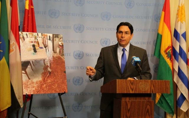 Danny Danon à l'ONU, le 24 juillet 2017 (Crédit : autorisation) Danny Danon à l'ONU, le 24 juillet 2017 (Crédit : autorisation)