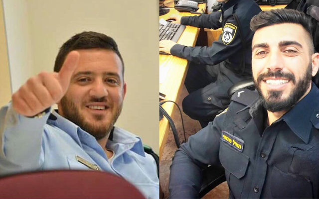 L'adjudant Kamil Shnaan, à gauche, et l'adjudant Haiel Sitawe, à droite, les deux policiers morts dans l'attentat terroriste perpétré sur le mont du Temple à Jérusalem, le 14 juillet 2017. (Crédit : Police israélienne)