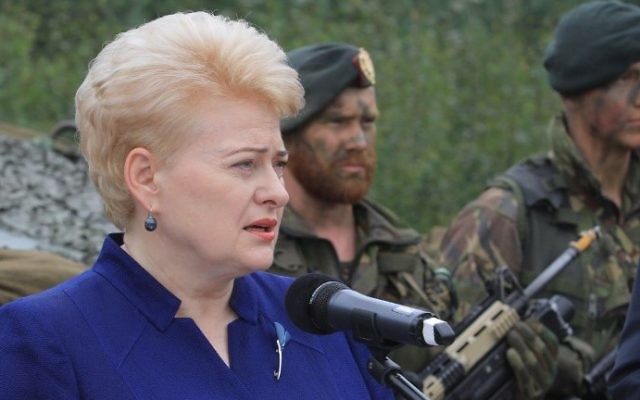Dalia Grybauskaite, présidente de Lituanie, à Rukla, le 11 août 2017. (Crédit : Petras Malukas/AFP)