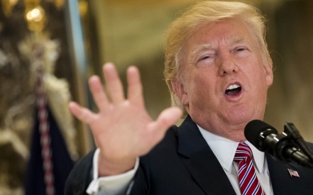 Le président américain Donald Trump en conférence de presse à la Trump Tower, à New York, le 15 août 2017. (Crédit : Drew Angerer/Getty Images/AFP)
