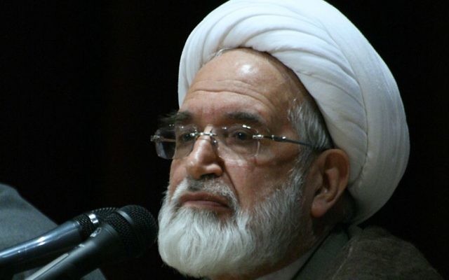 Mehdi Karoubi à l'université Zanjan d'Iran, en 2009. (Crédit : Mardetanha/CC BY-SA 3.0/WikiCommons)