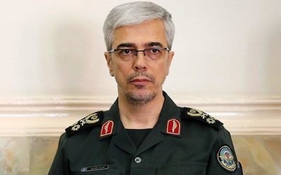 Le chef d'état-major iranien, le général Mohammad Hossein Bagheri, en juin 2016. (Crédit : Tasnim News Agency/CC BY 4.0/WikiCommons)