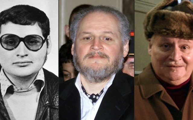 Cette combinaison d'images créée le 28 mars 2017 montre, de gauche à droite, un portrait du terroriste vénézuélien Ilich Ramirez Sanchez, connu également sous le nom de "Carlos le chacal" prise au début des années 1970 ; de Ramirez arrivant à son procès au Palais de justice de Paris le 7 mars 2001 et de Ramirez arrivant devant le Tribunal pénal du Palais de justice de Paris le 9 décembre 2013 (Crédit :AFP)