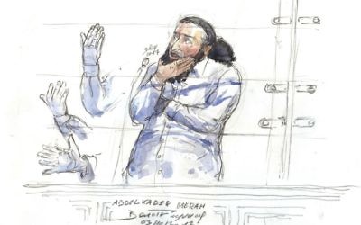 Abdelkader Merah pendant son procès à Paris, le 3 octobre 2017. (Crédit : Benoit Peyrucq/AFP)