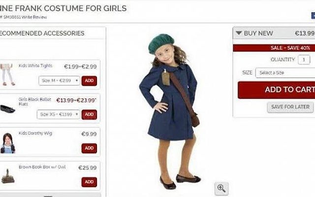 Capture d'écran d'un site de vente en ligne de déguisements proposant celui d'Anne Franck (Crédit: capture d'écran)