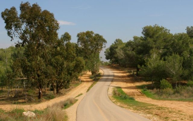 Une route aux abords du Kibbutz Beeri, qui fait partie du sentier national israélien de randonnée (Crédit :  Chen Leopold/Flash90)