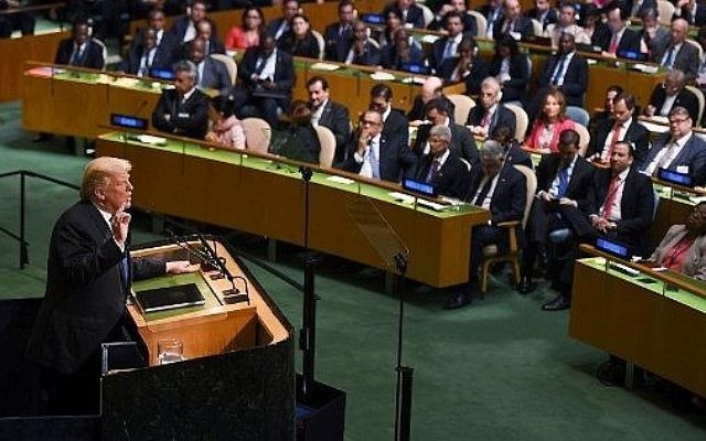 Le président américain Donald Trump lors de la 72ème Assemblée générale de l'ONU à New York, le 19 septembre 2017 (Crédit :  AFP PHOTO / DON EMMERT)
