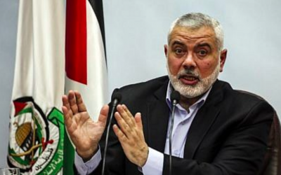 Le chef du Hamas, Ismail Haniyeh, prononce un discours dans la ville de Gaza le 23 janvier 2018. (AFP Photo/Mahmud Hams)