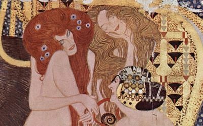 Une section de la frise de Beethoven, par Gustav Klimt. (Crédit : Domaine public/Wikimedia Commons)