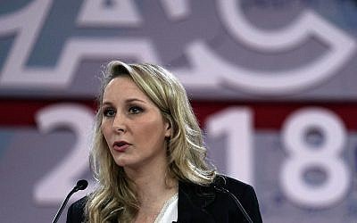 Marion Maréchal-Le Pen du Front national français et ancienne députée de l'Assemblée nationale française prend la parole lors du CPAC 2018 le 22 février 2018 à National Harbour, Maryland (Crédit : Alex Wong / Getty Images / AFP)