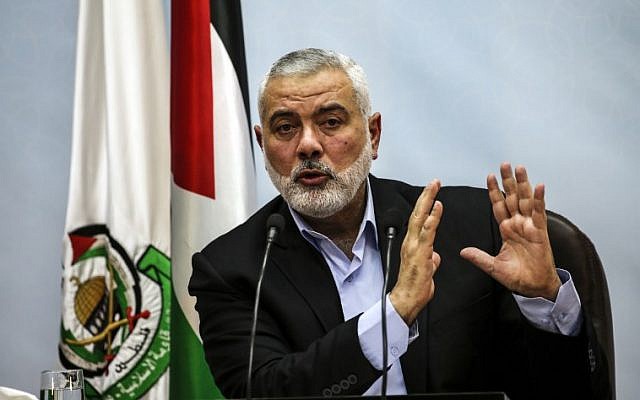 Ismail Haniyeh, leader du Hamas, prononce un discours à Gaza, le 23 janvier 2018. (Mahmud Hams / AFP) Ismail Haniyeh, leader du Hamas, prononce un discours à Gaza, le 23 janvier 2018. (Mahmud Hams / AFP)