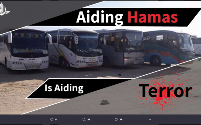 Le COGAT a listé sur ses comptes tweeter et Facebook en arabe, les noms des 14 entreprises de transport de Gaza qui ont acheminé les manifestants en bus pour des manifestations à la frontière de l'enclave côtière. (Capture d'écran Twitter)