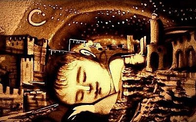 L'artiste en sable ukrainienne Kseniya Simonova a créé un hommage à Israël à l'occasion de son 70ème anniversaire (Autorisation)