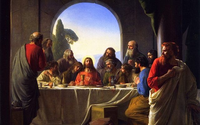 Judas Iscariote, à droite, se retire de la Cène dans une peinture deCarl Bloch, à la fin du 19ème siècle (Domaine public via wikipedia)